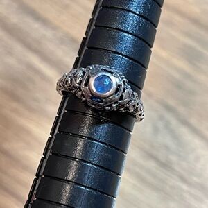 Art deco sterling silver 925 blue stone flower ring